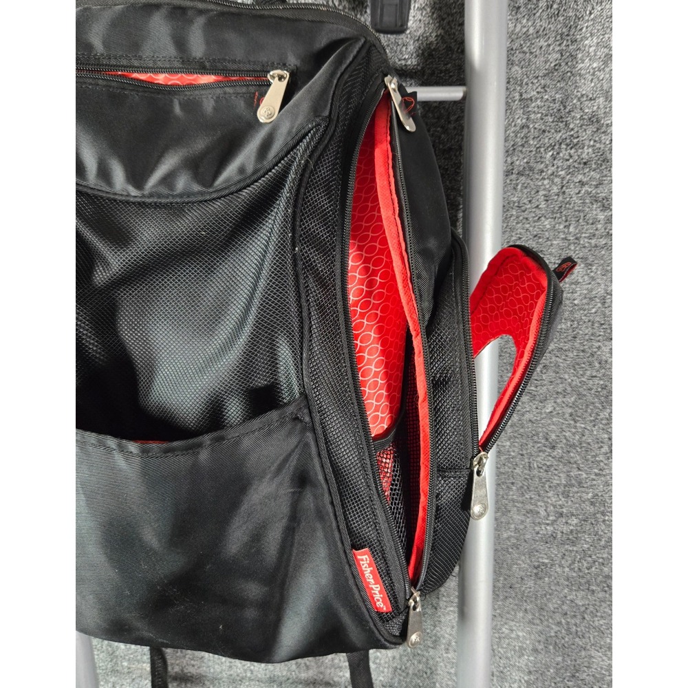 Fisher-Price Diaper Bag Backpack Black Red Insulated Bottle Wipes Pocket S91399 - Picture 3 of 9